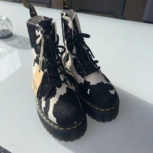 Dr. Martens Jadon boots hair on cow print platforms